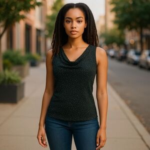 3/$15 SALE! Express Sleeveless Drape Front Top With Sparkly Accents - Dark green